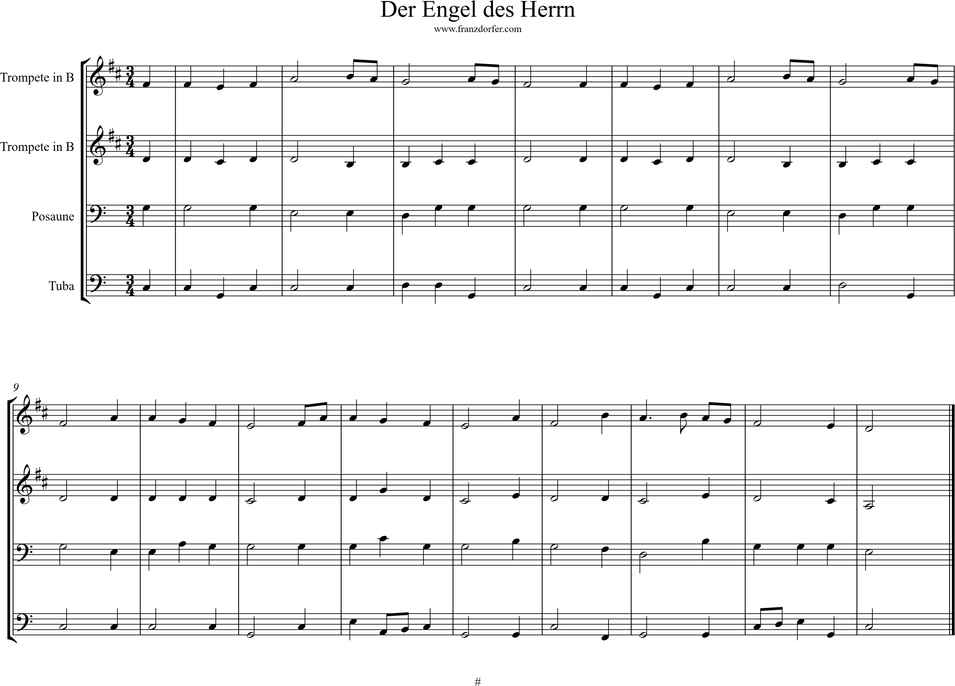 noten für brassquartett, Der Engel des Herrn